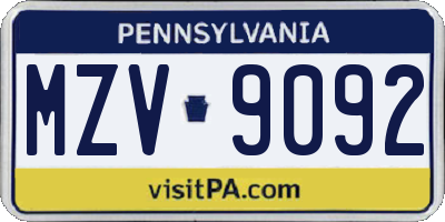 PA license plate MZV9092