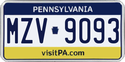 PA license plate MZV9093