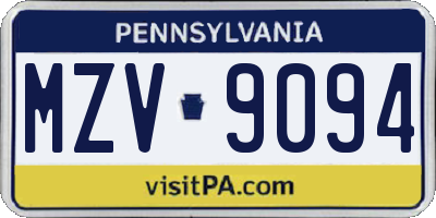 PA license plate MZV9094