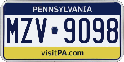 PA license plate MZV9098