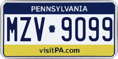 PA license plate MZV9099