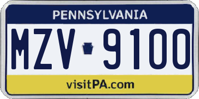 PA license plate MZV9100