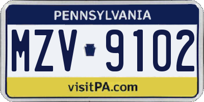 PA license plate MZV9102