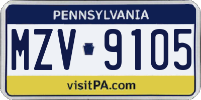 PA license plate MZV9105