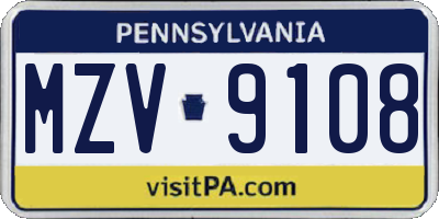 PA license plate MZV9108