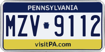 PA license plate MZV9112