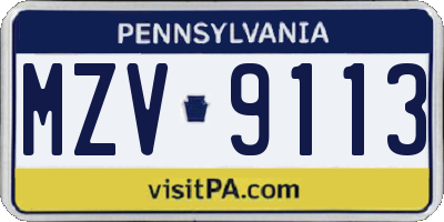 PA license plate MZV9113