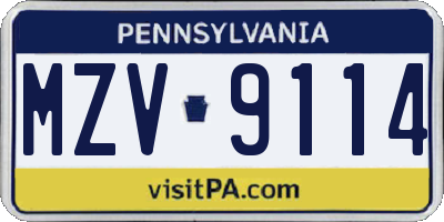 PA license plate MZV9114