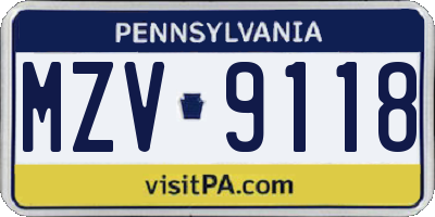 PA license plate MZV9118