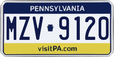 PA license plate MZV9120