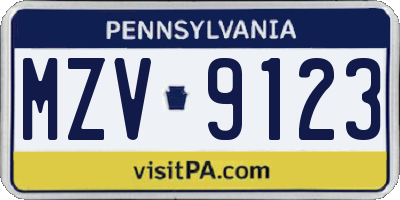 PA license plate MZV9123