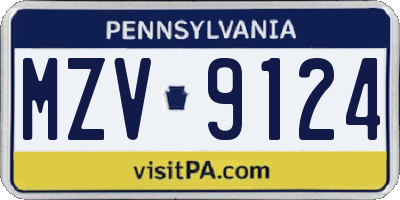 PA license plate MZV9124
