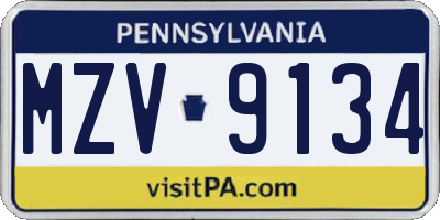 PA license plate MZV9134