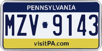 PA license plate MZV9143