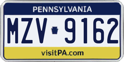 PA license plate MZV9162