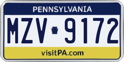 PA license plate MZV9172