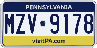 PA license plate MZV9178