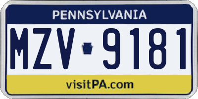 PA license plate MZV9181