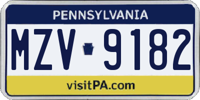 PA license plate MZV9182