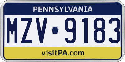 PA license plate MZV9183