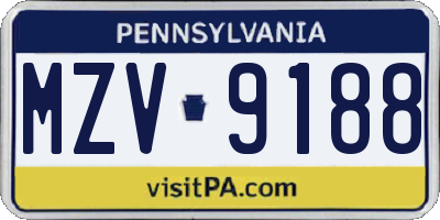 PA license plate MZV9188