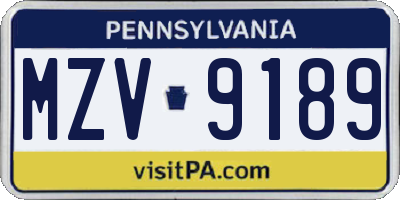 PA license plate MZV9189
