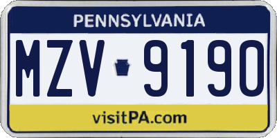 PA license plate MZV9190