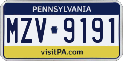 PA license plate MZV9191