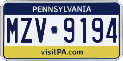 PA license plate MZV9194