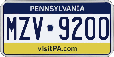 PA license plate MZV9200