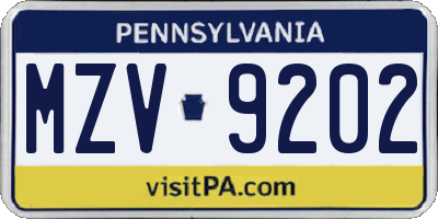 PA license plate MZV9202