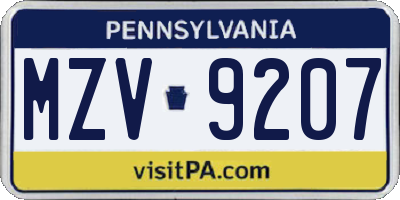 PA license plate MZV9207