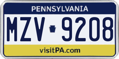 PA license plate MZV9208