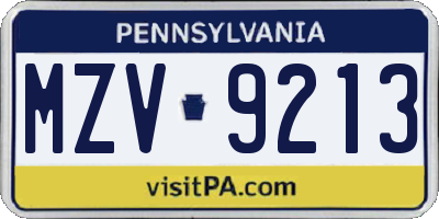 PA license plate MZV9213