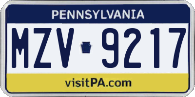 PA license plate MZV9217