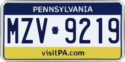 PA license plate MZV9219
