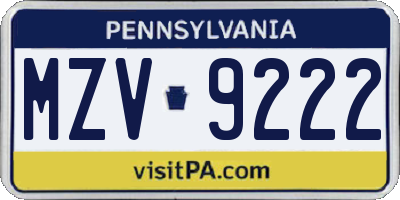 PA license plate MZV9222