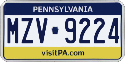 PA license plate MZV9224