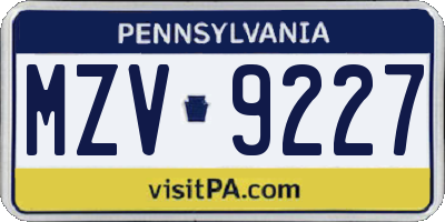 PA license plate MZV9227