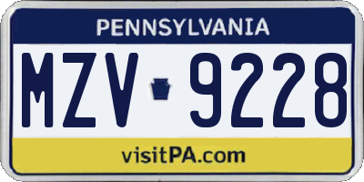 PA license plate MZV9228