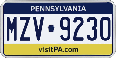 PA license plate MZV9230