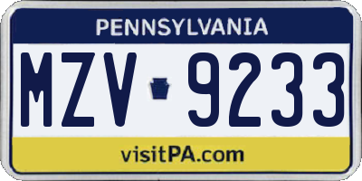 PA license plate MZV9233