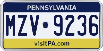 PA license plate MZV9236