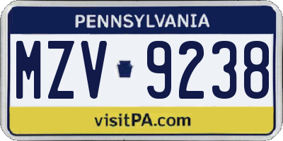 PA license plate MZV9238