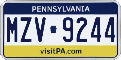 PA license plate MZV9244