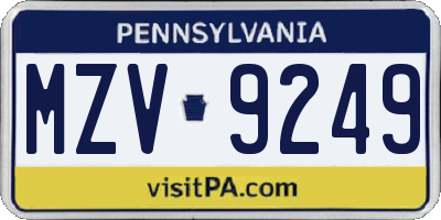 PA license plate MZV9249