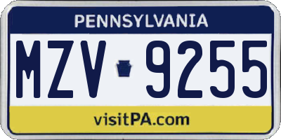 PA license plate MZV9255