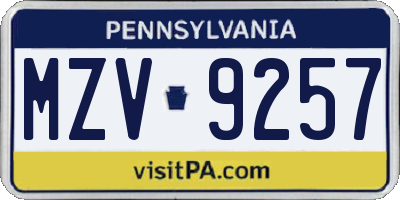 PA license plate MZV9257