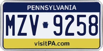 PA license plate MZV9258