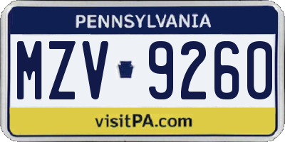 PA license plate MZV9260